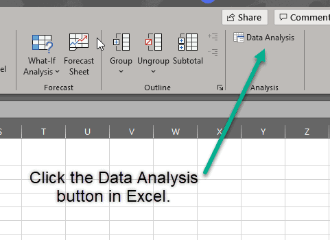 Data analysis button Excel